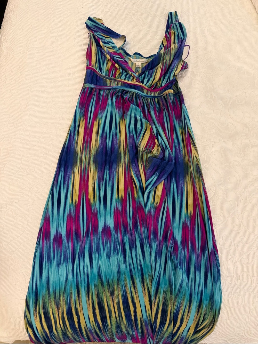 John Paul Richard Multicolor Abstract Ikat Maxi Dress Size M Sleeveless V-Neck